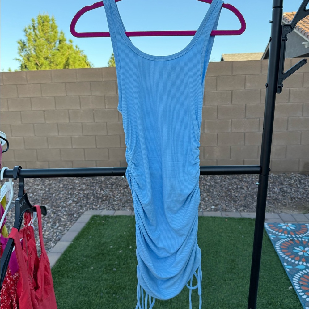 Blue Sleeveless Side Tie Mini Dress